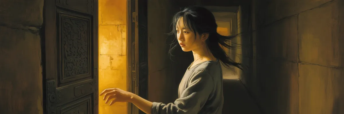 女人站在門口伸出手——她在追，不是在逼