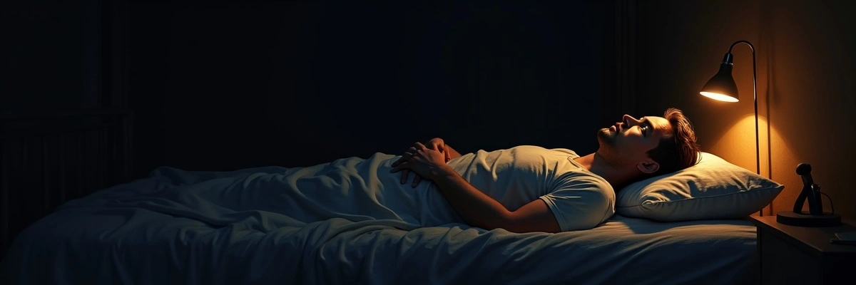 一個男人躺在床上望著天花板——他的身體還沒從婚姻裡下班